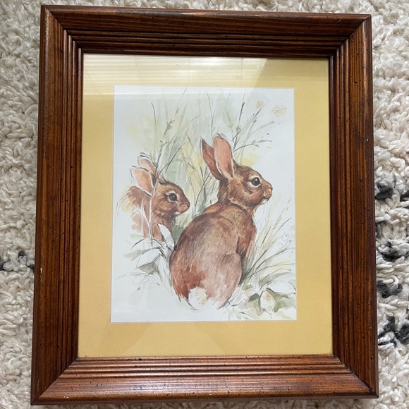 SOLD Cute vintage Wooden framed Rabbit Print - Picture 3 of 5